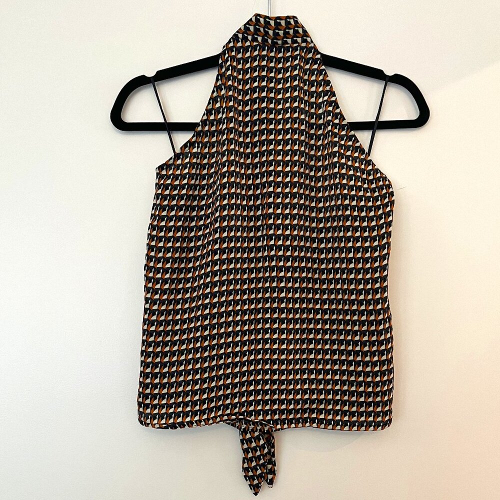 Glamorous UK TopShop 1970s retro high neck halter with long ribbon L